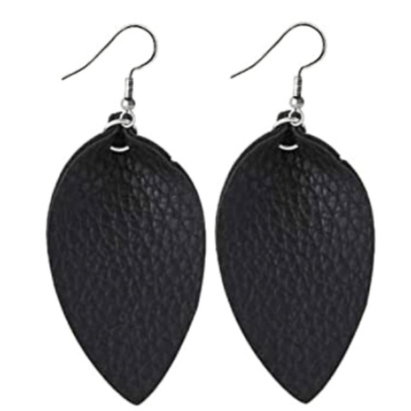 Handmade Vegan Leather Leaf Dangle Set NWT - Picture 2 of 4